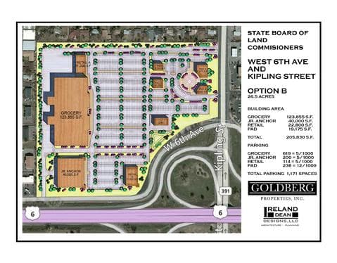 Site plan for a development at West 6th Avenue and Kipling Street