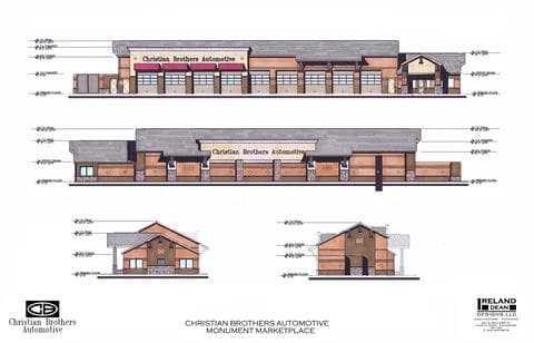 Elevation drawings of a Christian Brothers Automotive building