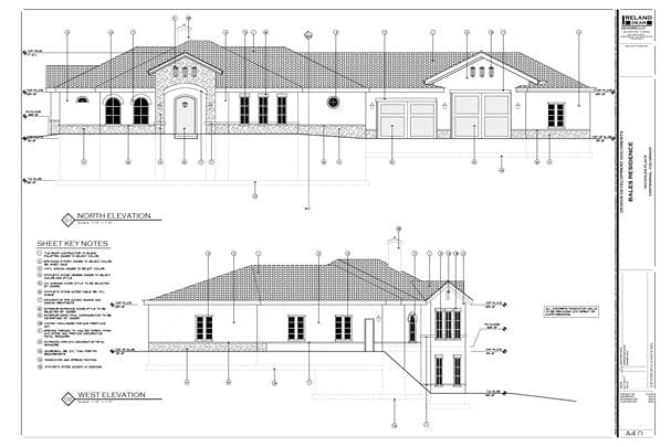 Permit set sheet A4.0 for the Bales Residence, with dimensioned elevations and a title block